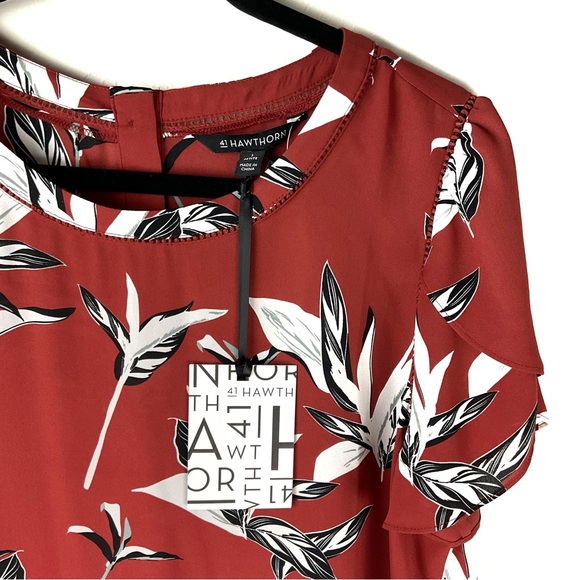 NWT 41 Hawthorn Lakynn Lattice Detail Button Back Blouse Burnt Orange Fl… - Picture 2 of 7